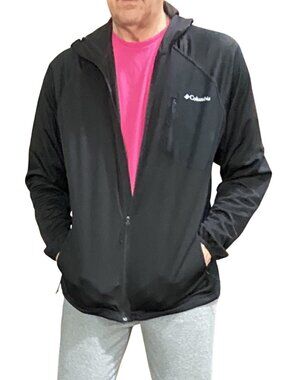 Columbia Mens Black Hoodie Lightweight Full-Zip Jacket*Chest Pocket*Size XL*EUC